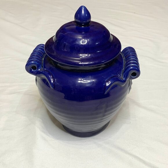 Vintage 80s Cobalt Blue Hobnail Covered Pot Crock Jar 9" - Picture 8 of 9